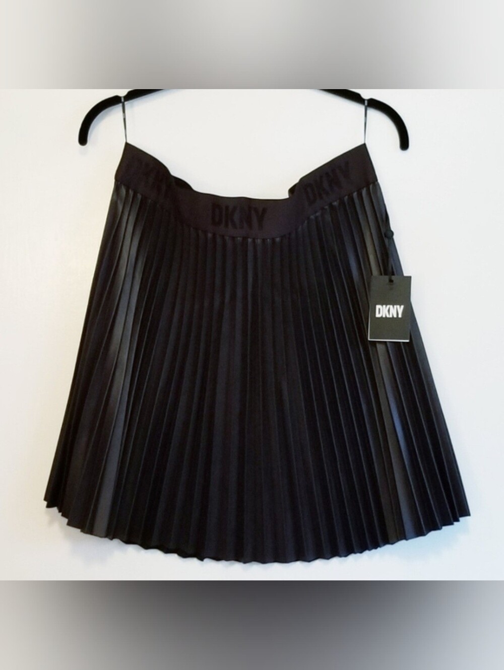 DKNY Faux Leather Pleated Accordion A-Line Skirt in Burgundy /Bordeaux Color NWT